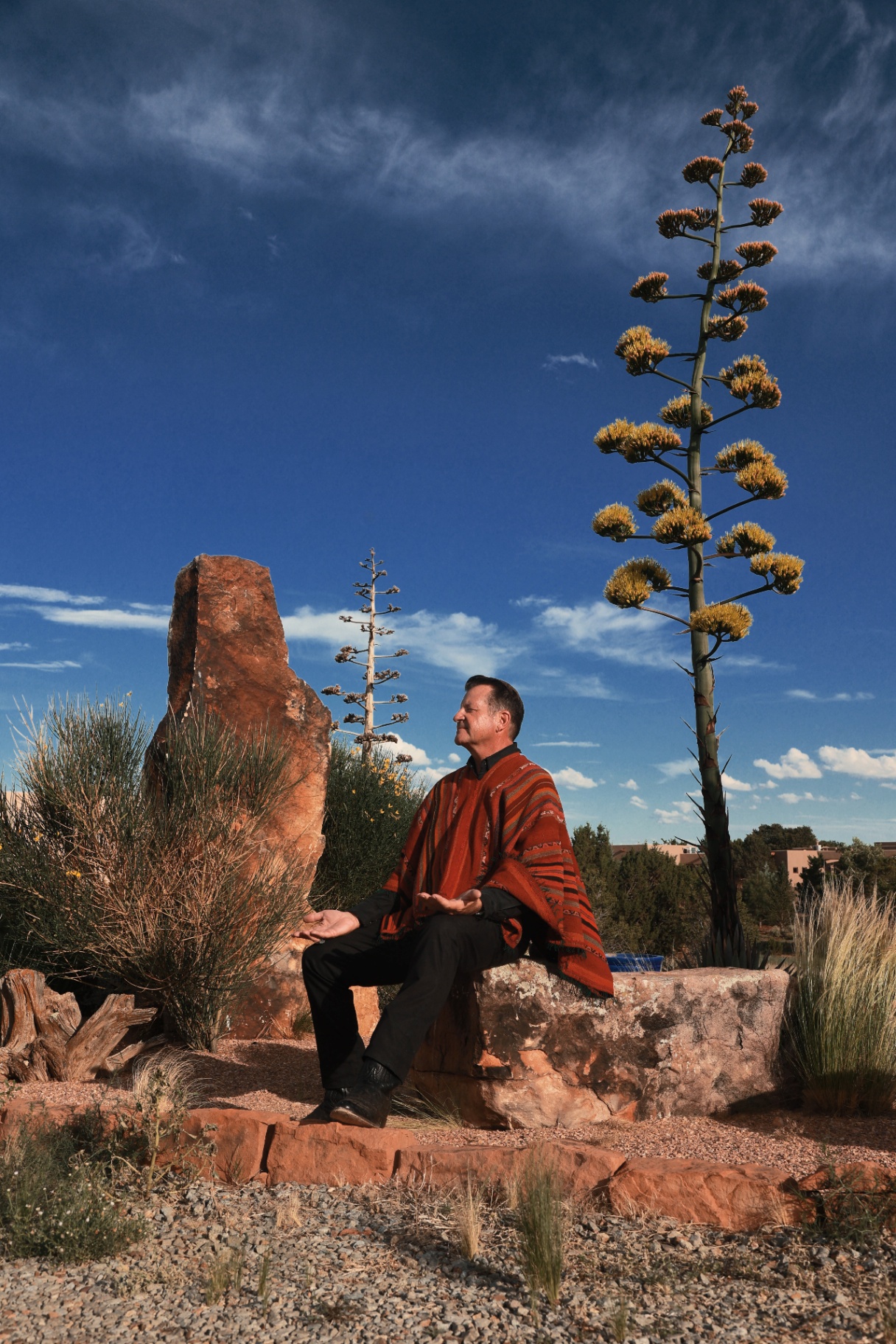 Shaman John Whitehorse meditating in the Santa Fe high desert - Shamanic Trekker