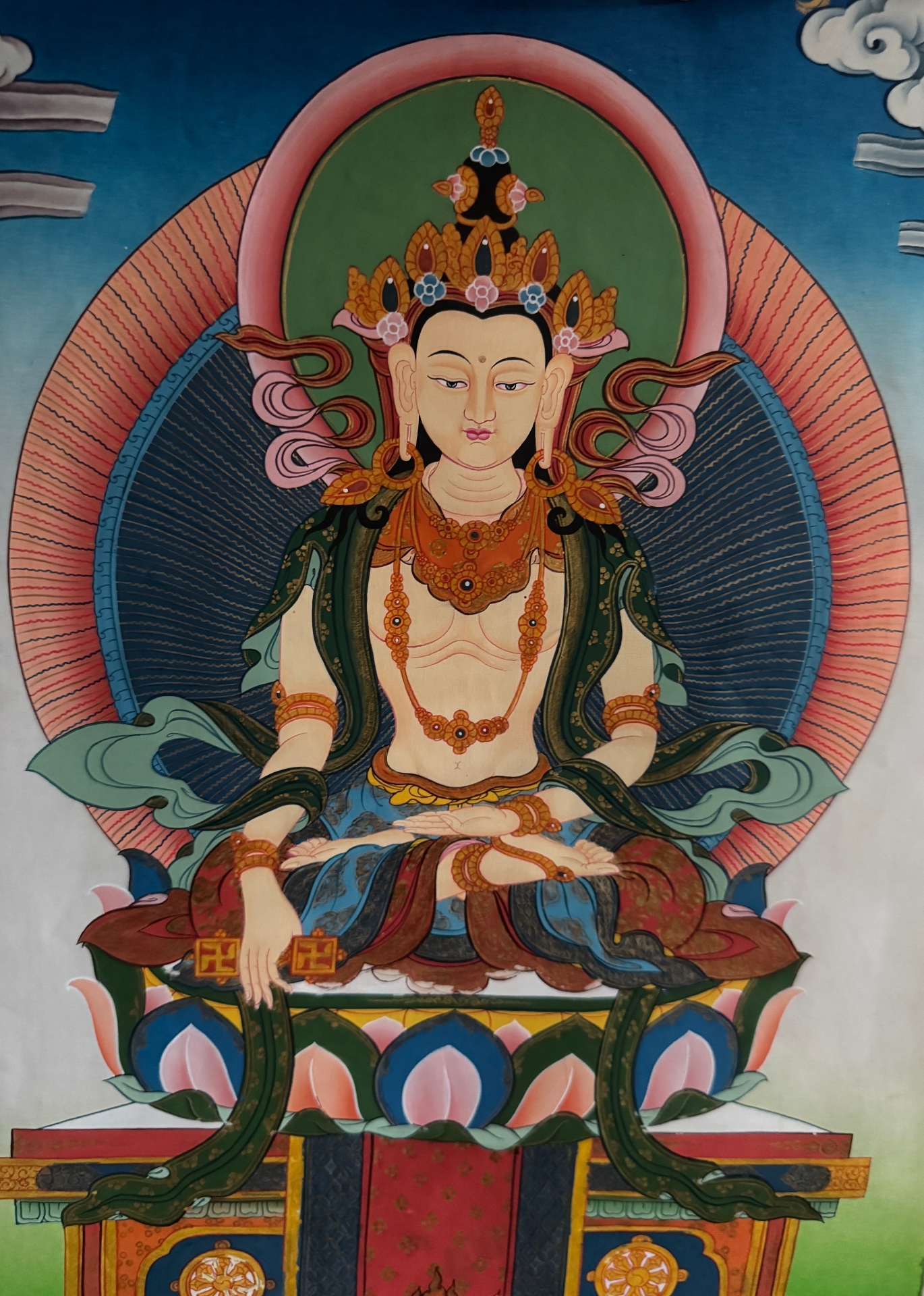 Painting of luminous beings among trees, puma, and serpents