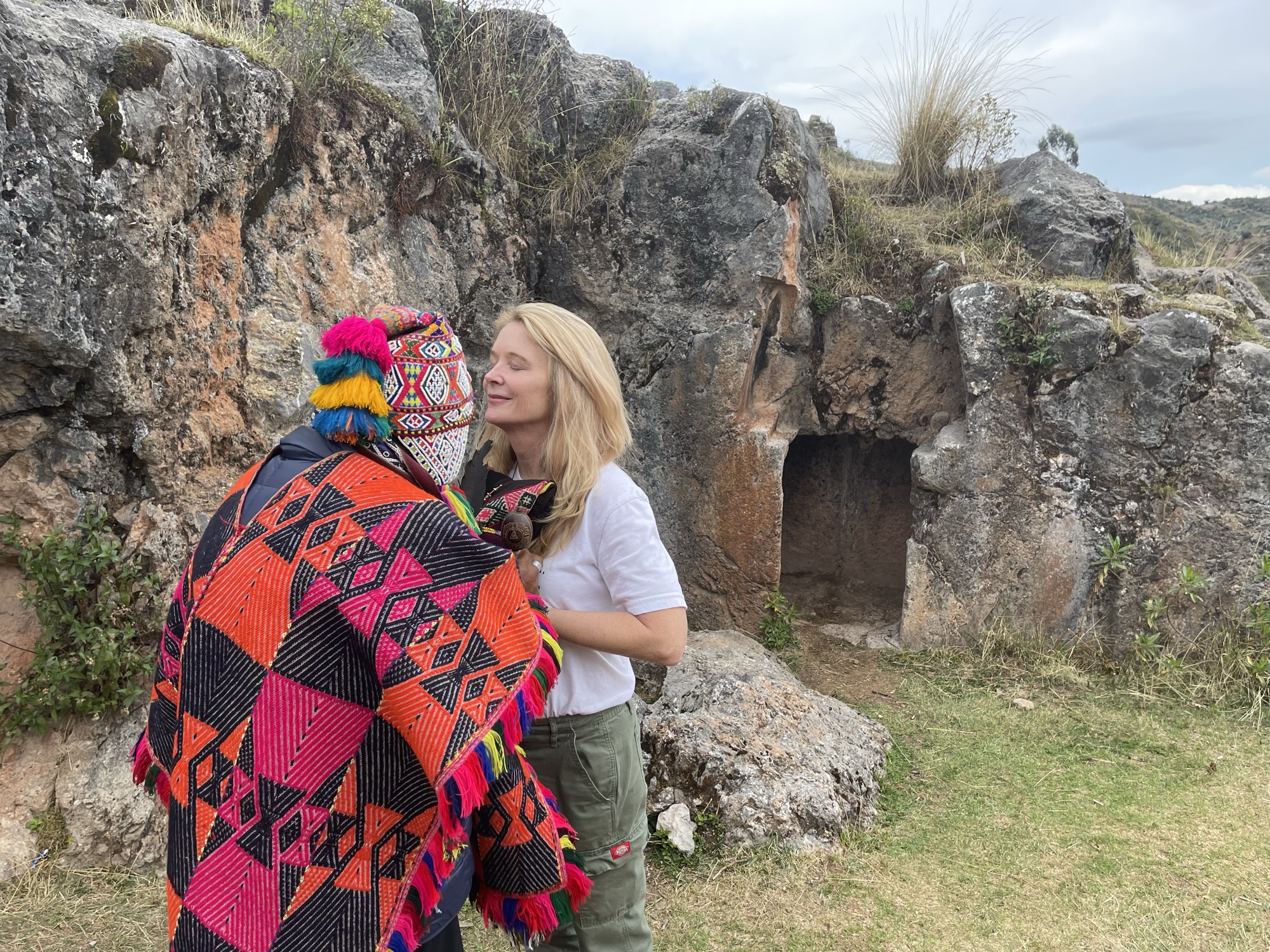 Kristen White receiving a private blessing from a Q'ero shaman