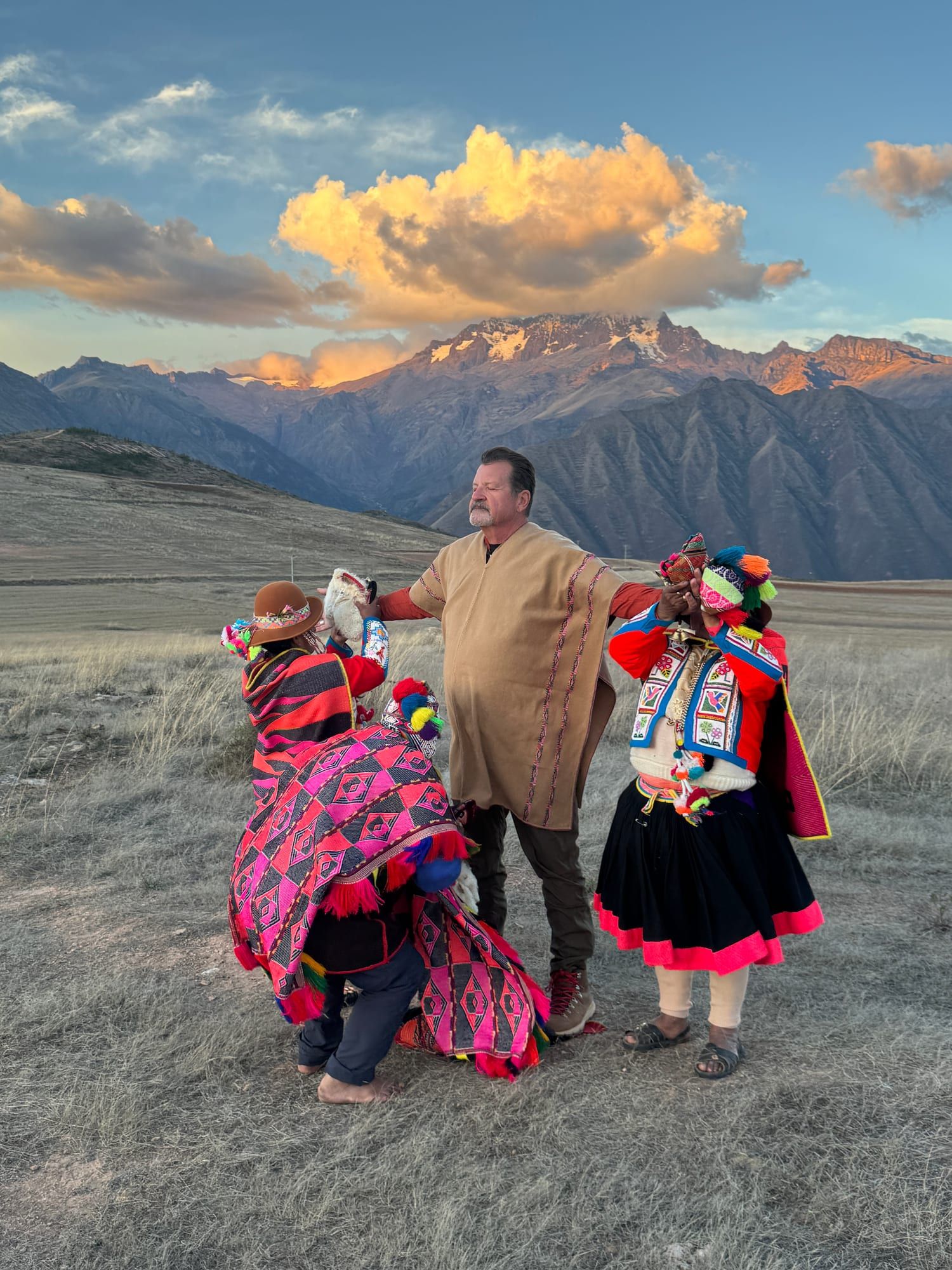 Q'ero shamans and Shaman John Whitehorse in ceremony in the High Andes - Shamanic Trekker