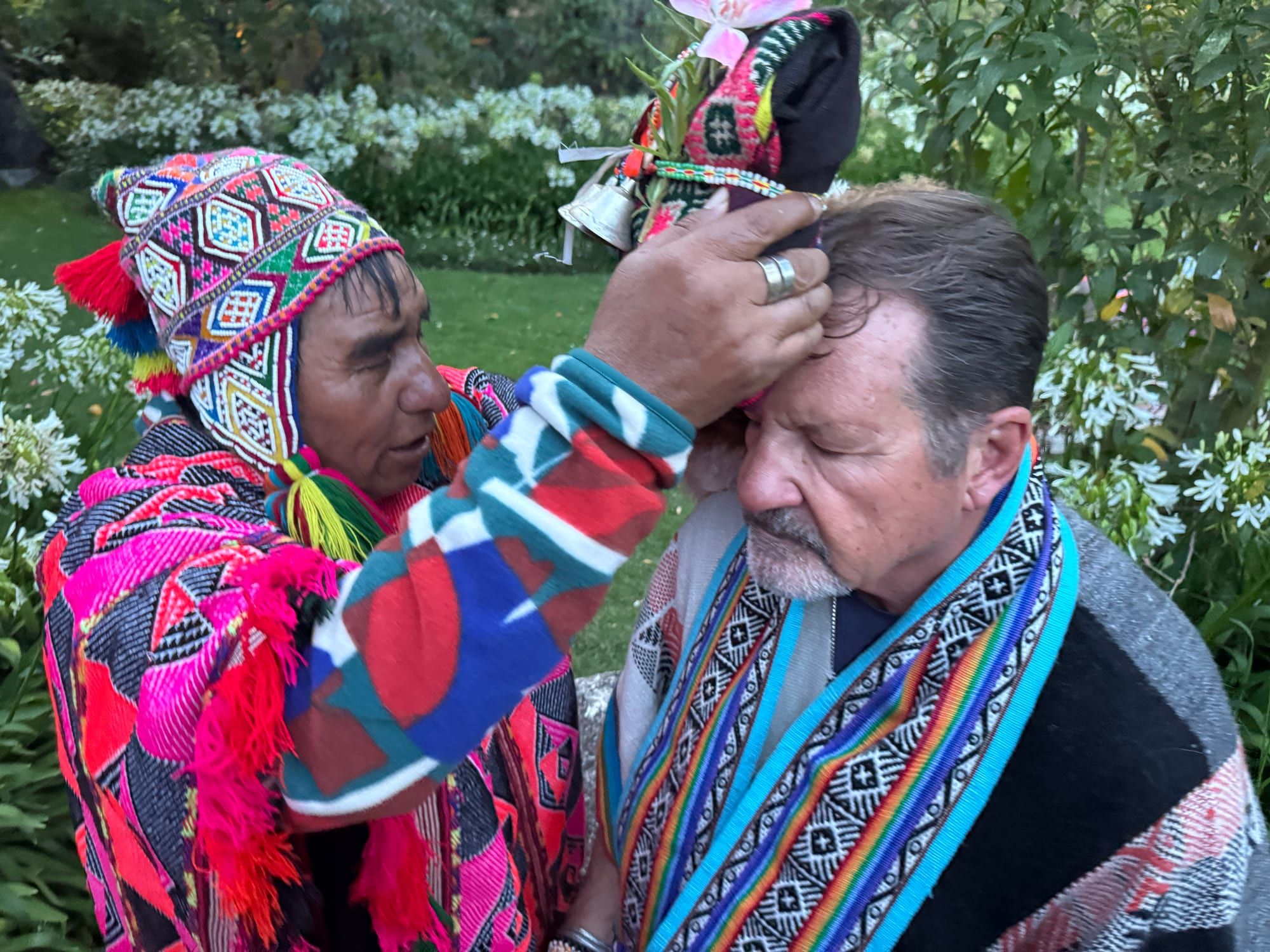 John with Q'ero shamans at dusk - Shamanic Trekker
